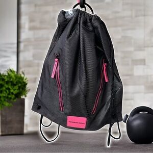 Victoria's Secret VSX Sport Black and Pink Mesh Drawstring Backpack Gym